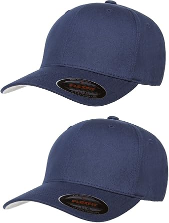 Flexfit 2-Pack Premium Original Cotton Twill Fitted Hat w/THP No Sweat Headliner Bundle Pack Navy
