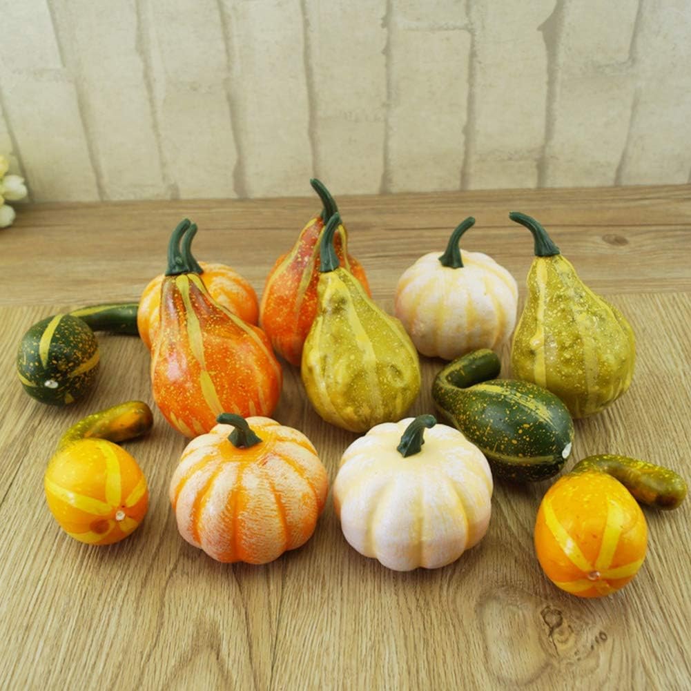 yofit 12 Pcs Thanksgiving Decorations Artificial Pumpkins, Fake Mini Pumpkins, Lifelike Simulation Foam Pumpkins Sets, Fall Decorations for Home Kitchen Table Indoor Outdoor Friendsgiving (Colour)