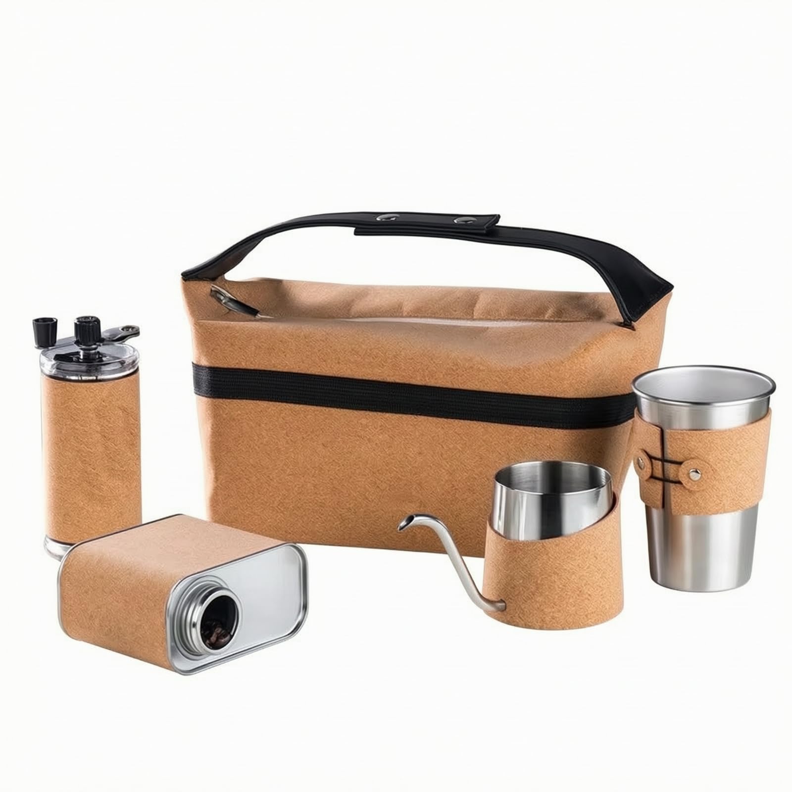 Perfeclan Set Café con Estuche Corcho Compacta, Kit Café con Bolsa, Ligera, para Casa, Viajeros