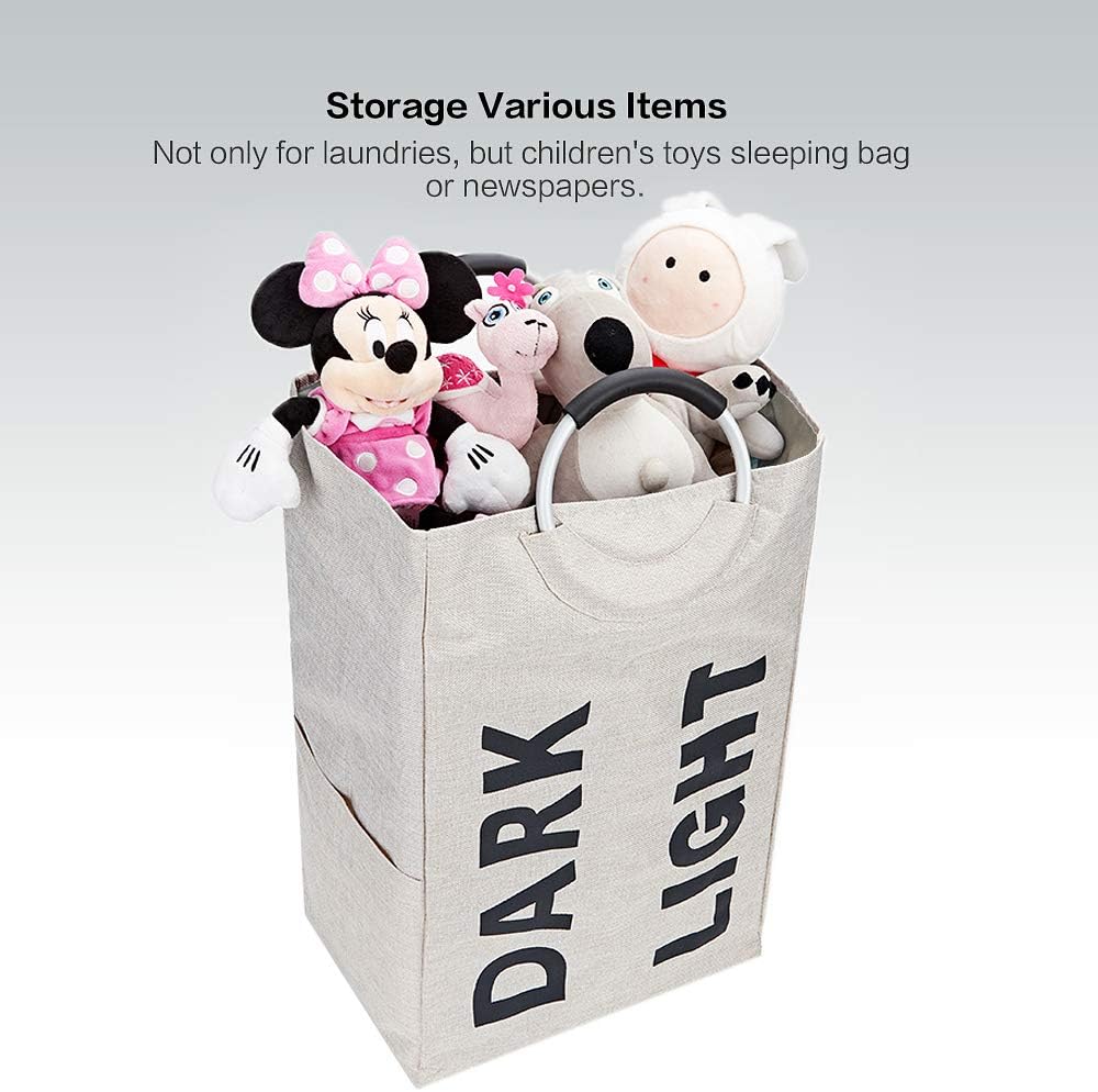HOMEST Double Laundry Hamper with Handle, Self-Standing Modern Laundry Basket for Dorm Room, Beige