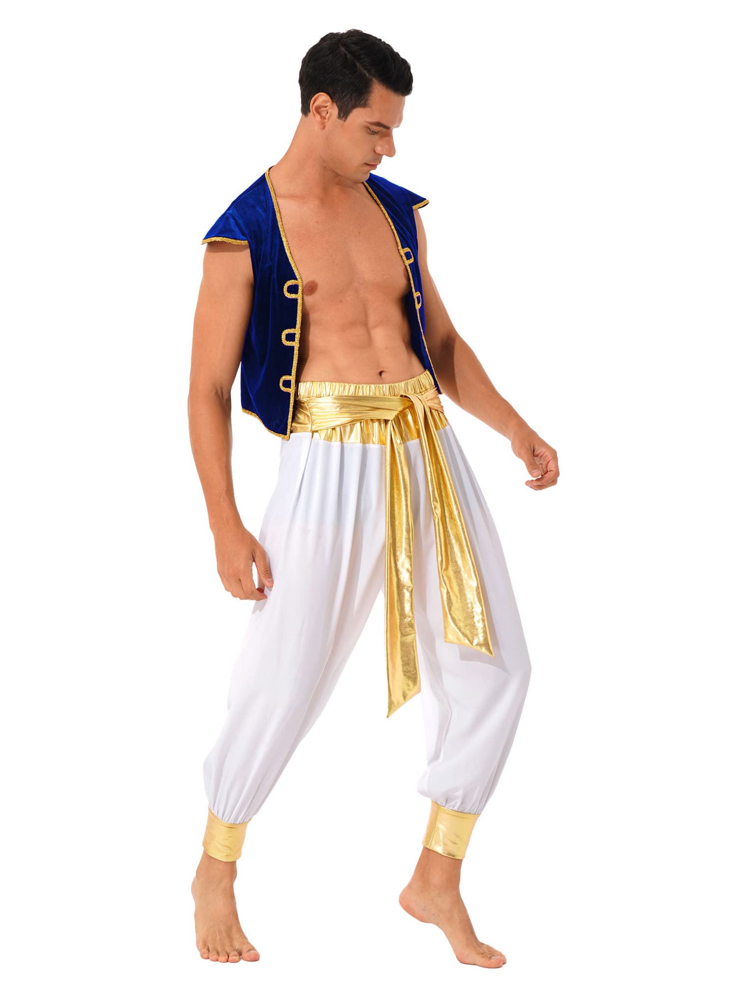 Freebily Costume Principe d' Arabia Uomo 3 Pezzi Gilet in Velluto + Cintura + Pantaloni Bloomers Costume di Halloween Gioco di Ruolo Cosplay Aladino Costume Carnevale
