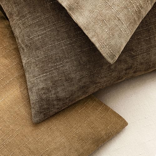 Image of Foindtower Pack of 2 Soft Textured Chenille Throw Decorative Pillow Covers Square Accent Solid Cushion Cover Neutral Farmhouse Pillow Case for Couch Sofa Bedroom Living Room 16x16 Inch,Taupe Brown
