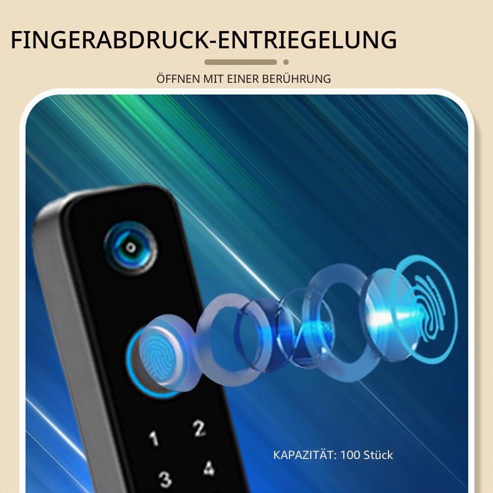 intelligentes Türschloss mit Fingerabdruck, Klingel und Kamera, schlüsselloses Eingangstürschloss mit Griff, biometrisches Türschloss