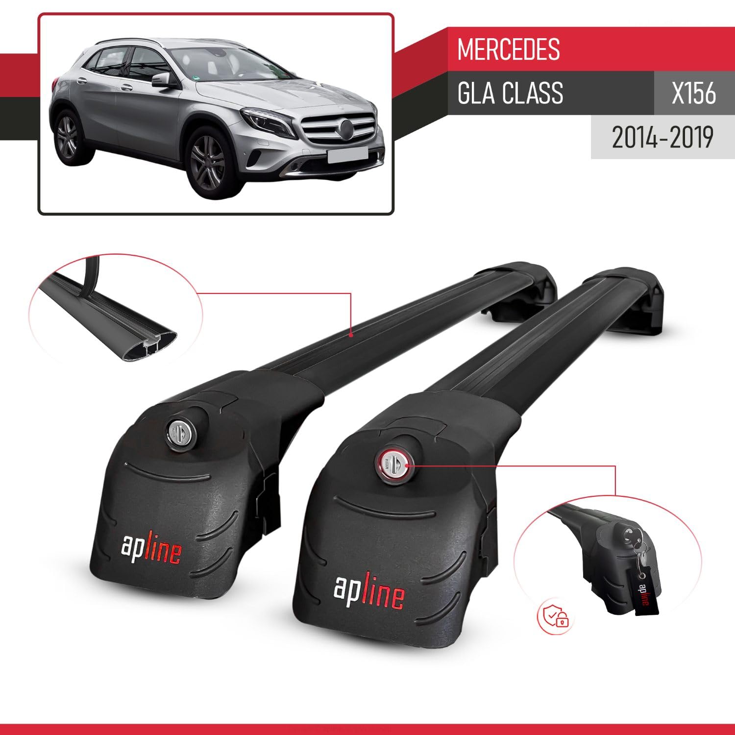 Compatible avec Mercedes Classe GLA (X156) 2014-2019 ACE-2 Barres de Toit Railing Porte-Bagages de Voiture Noir Aluminium 2 Barres