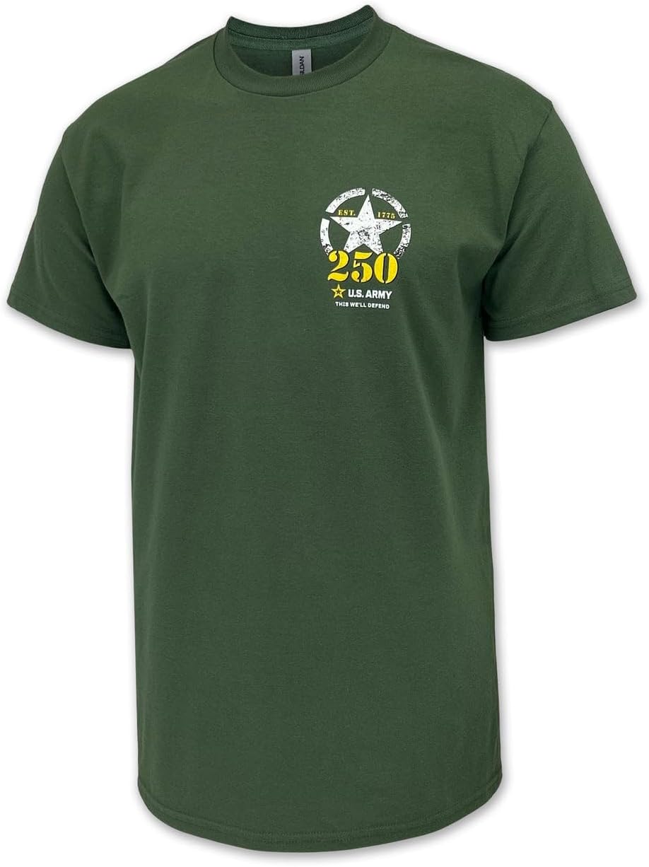 Armed Forces Gear Army 250th Anniversary T-Shirt Unisex 100% Cotton OD Green