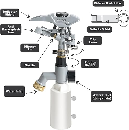 Miniatura 5 de STYDDI Aspersor de valla en T cabezal de aspersor de impacto de metal en la base de poste en T de la valla con flujo a través riego de aleación de