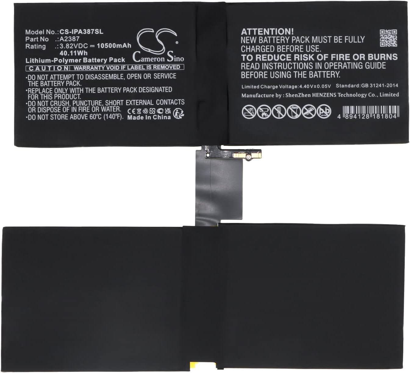 Cameron Sino 10500mAh / 40.11Wh Replacement Battery for A2378, A2379, A2461, A2462, iPad Pro 12.9 2021, iPad Pro 5th Gen 12.9 2021, A2387