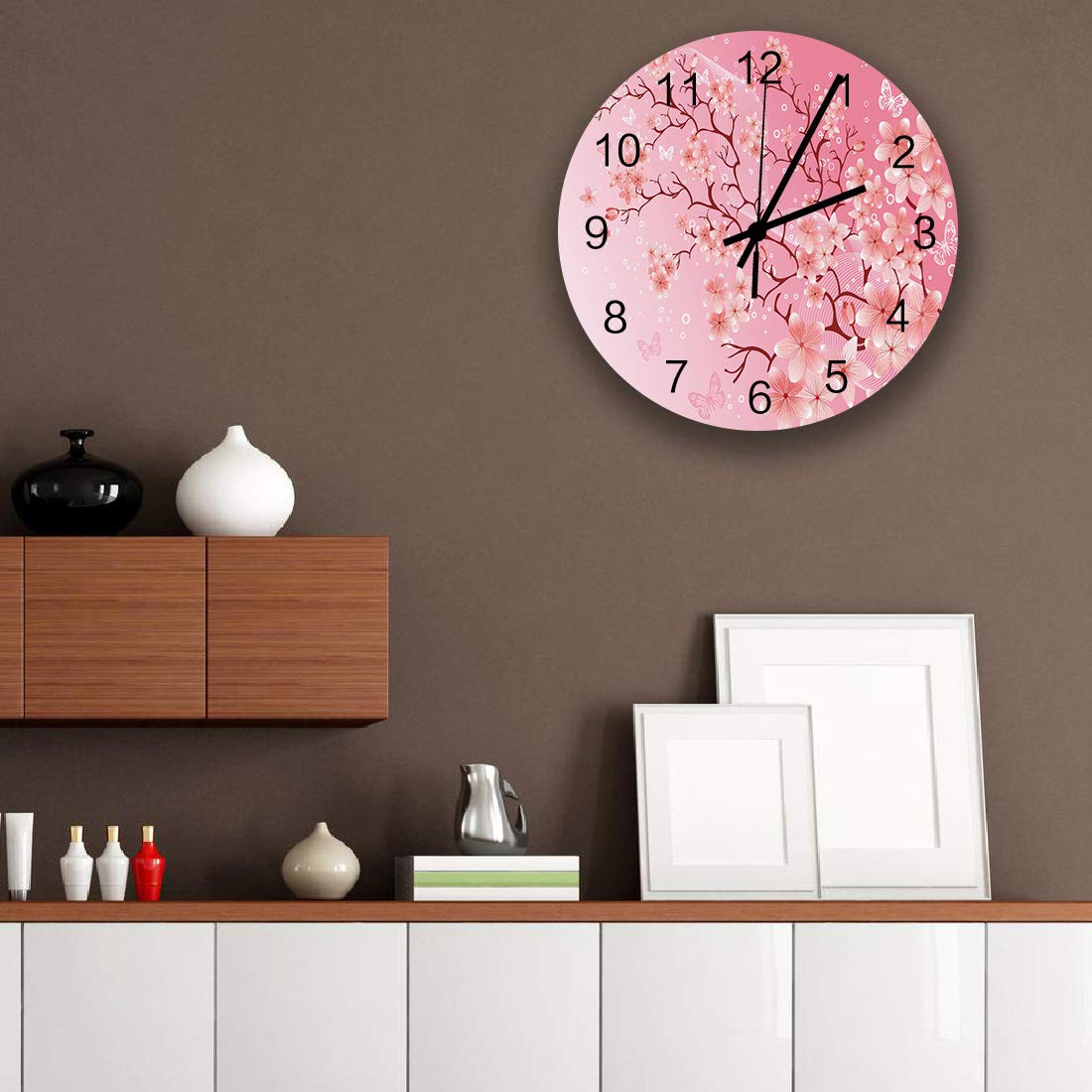 Amazon.com: ZOE STORE Modern Wall Clock, Pink Sakura Trees are