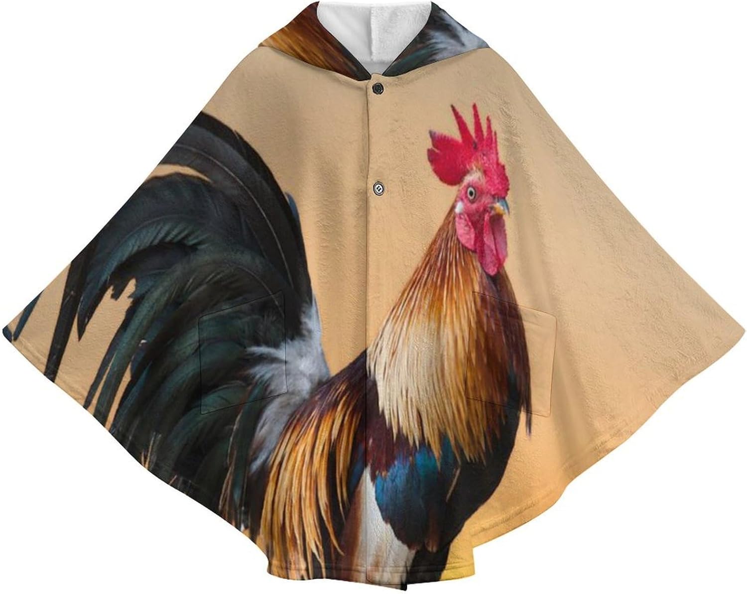 Rooster Sunrise Wearable Blanket with Hooded Flannel Blankets Cape with Pocket