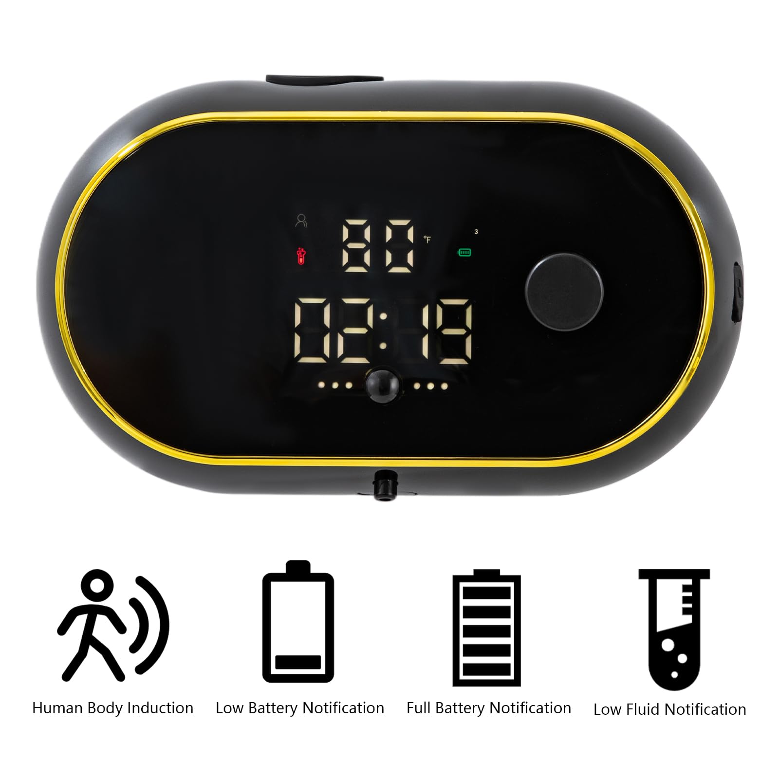 Distributore automatico di sapone in schiuma 450 ml USB C ricaricabile con display LCD Temperatura ora 3 livelli regolabile IPX5 impermeabile a parete sensore senza contatto