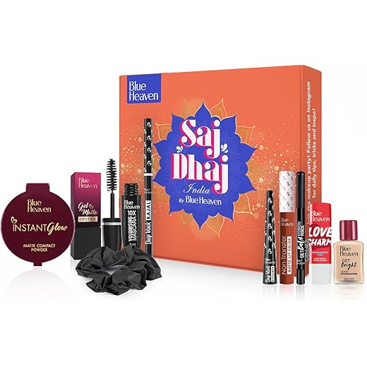Blue Heaven Saj Dhaj Festive Makeup Kit for women- Natural, Pack of 10 | Full face Makeup kit, Medium Tone combo, 19g+26.3ml