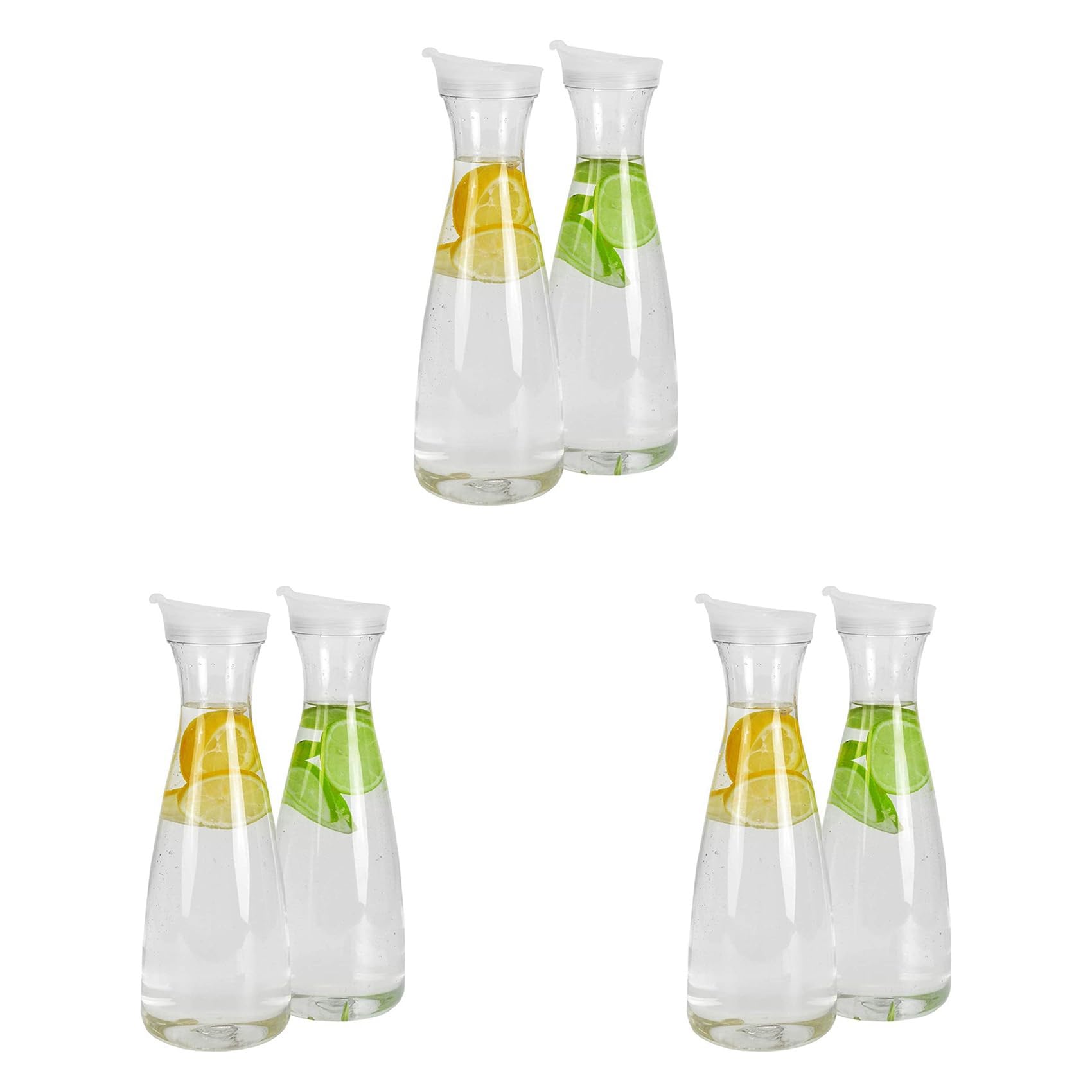 Hndhbfgrt 6Pcs 1L Plastic Water Carafes with White Flip Tab Lids- Food Grade & Recyclable Shatterproof Pitchers - Juice Jar