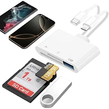iPhone iPad SD Card Reader, 5-in-1 Lightning to USB Adapter SD Card Viewer with SD/TF Card USB 3.0 Adapter, Memory Card Reader for iPhone iPad MacBook Android SD Card Adapter Plug & Play