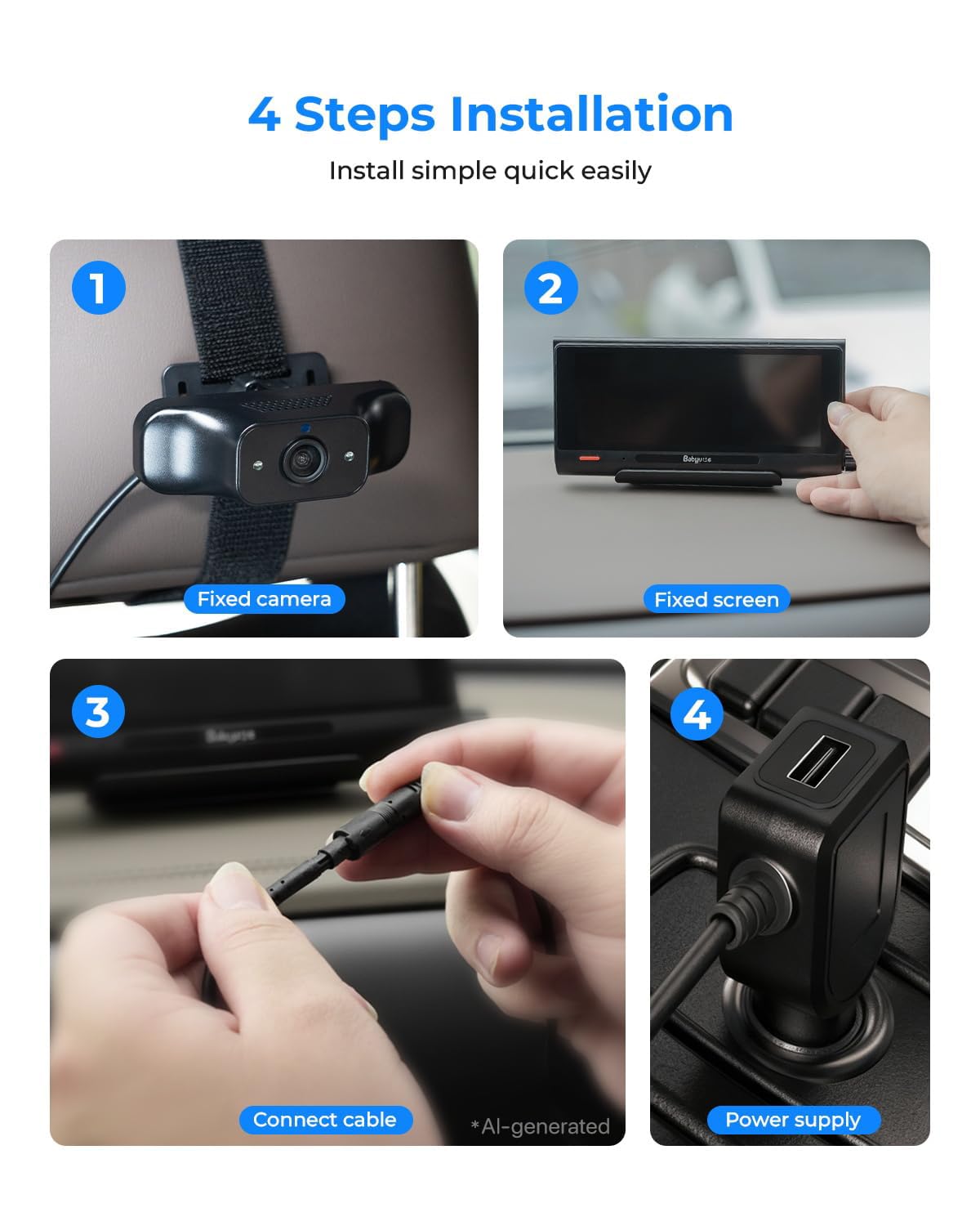 Babyvue BV7 Kamera samochodowa dla dzieci, 18,2 cm, z dzielonym wyświetlaczem Carplay i nagrywaniem w nocy, IR 1080p, składany uchwyt, tryb uśpienia, łatwy montaż i