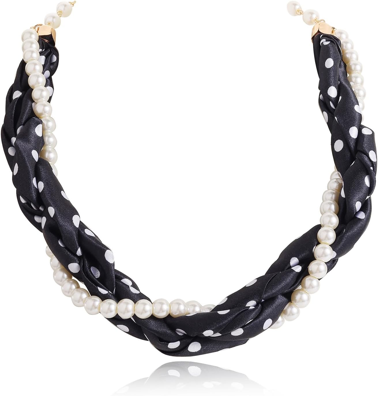 Bocar Pearls Chain Floral Satins Scarf Elegant Silk Necklace for Women 2 Strand Scarf Collar Necklaces Costume Jewelry Gifts (NK-10805)