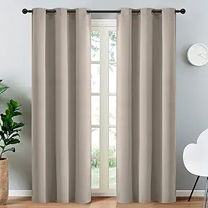 Yakamok Room Darkening Blackout Curtains Thermal Insulated Grommet Curtain Panels for Bedroom, 38W x 90L, Natural, 2 Panels