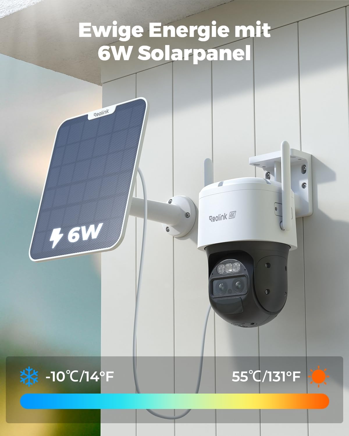 Reolink 4K PTZ Überwachungskamera Aussen Akku mit Auto-Tracking & Auto-Zoom, Dual Lens, 8MP Solar WLAN Kamera Outdoor, 2,4/5GHz WiFi, 30m Farbnachtsicht, KI-Erkennung, 360° View, TrackMix+Solarpanel