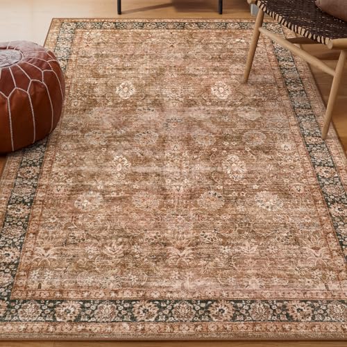 Alfombra vintage de 3 x 5 pies, suave, lavable, antideslizante, floral, para entrada, cocina, vestíbulo, mesita de noche y sala de juegos, decoración estética marrón envejecida