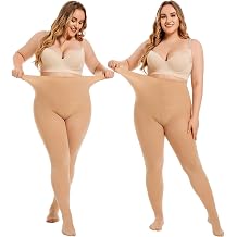 YAGAXI 2 Pairs Plus Size Soft Opaque Tights for Women - 80D Womens Control Top Footed Pantyhose Reinforced Toe