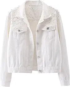 Jaqueta Jeans Oversized Feminina com Bordado e Pérolas Aplicadas