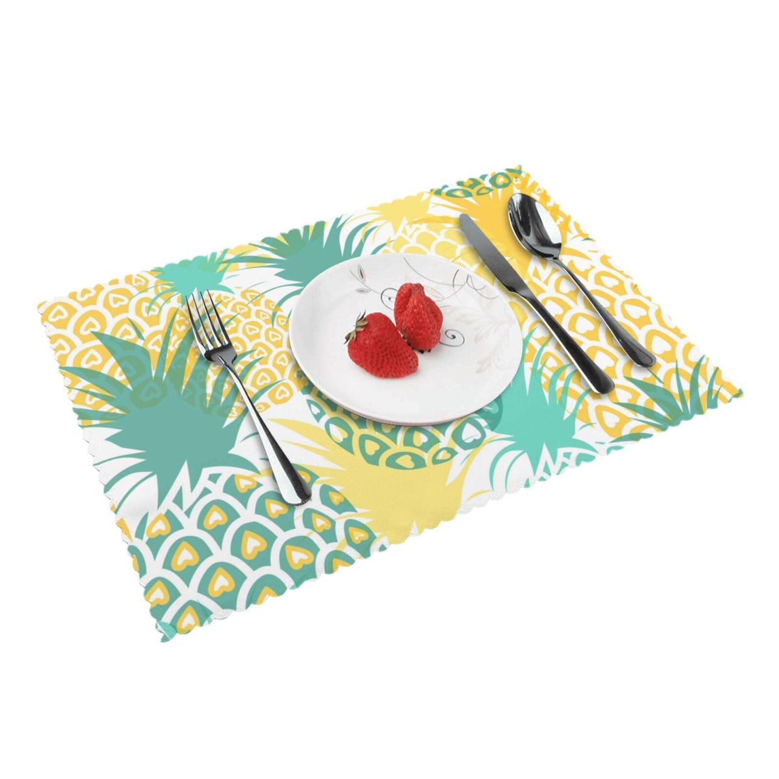 Tropical Pineapple Printed Placemats Set of 4 PCS Washable Placemat for Kitchen Table Heat-resistant Table Mats 45x30 CM