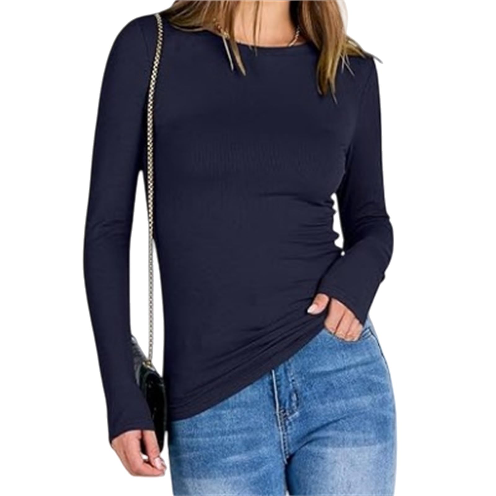 OYIGELZ Langarmshirt Damen Blusen Herbstmode gerippte Basic Tops Winterkleidung Streetwear