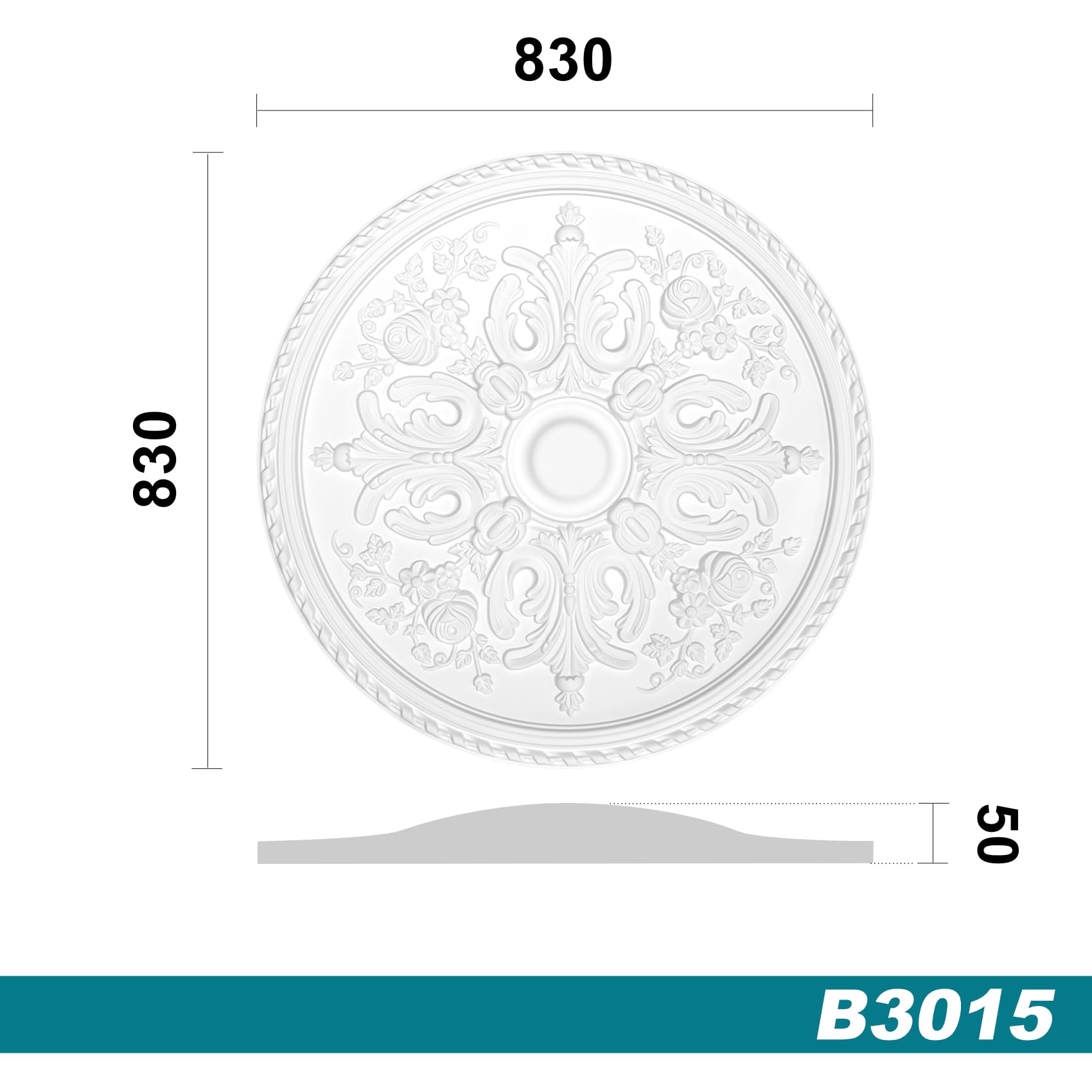HEXIM Perfect Stuckrosette B3095 Weiß | Große Deckenrosette Aus PU (101 Cm) Für Kronleuchter & Wanddeko