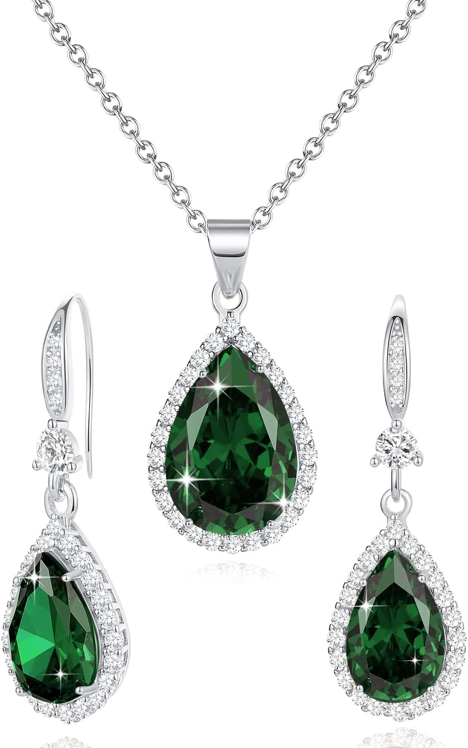 Sumonyo Women Jewelry Set Silver/Gold Plated Teardrop Pendant Necklace Dangle Drop Earrings Dangling Sets Birthstone Crystals Rhinestone,Birthday Anniversary Wedding Mother’s Day Gifts for Women