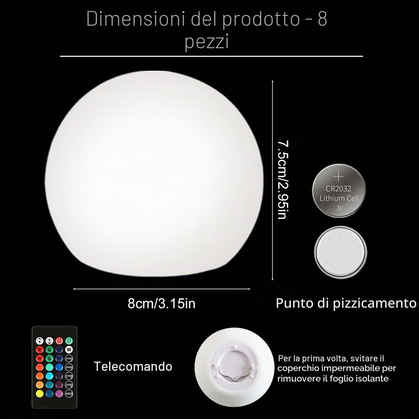 8 luci galleggianti per piscina, con telecomando, 16 colori RGB, illuminazione impermeabile IP65, luci galleggianti per piscina e feste