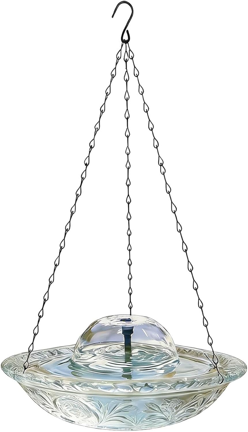 Bird Water Fountain,Aesthetic with Metal Chain Cascading Clear | Bird Bath Bowl Backyard Decor,for Garden Patio Porch Pathway Tree Outdoor Decor Hummingbird Parakeet Viewing
