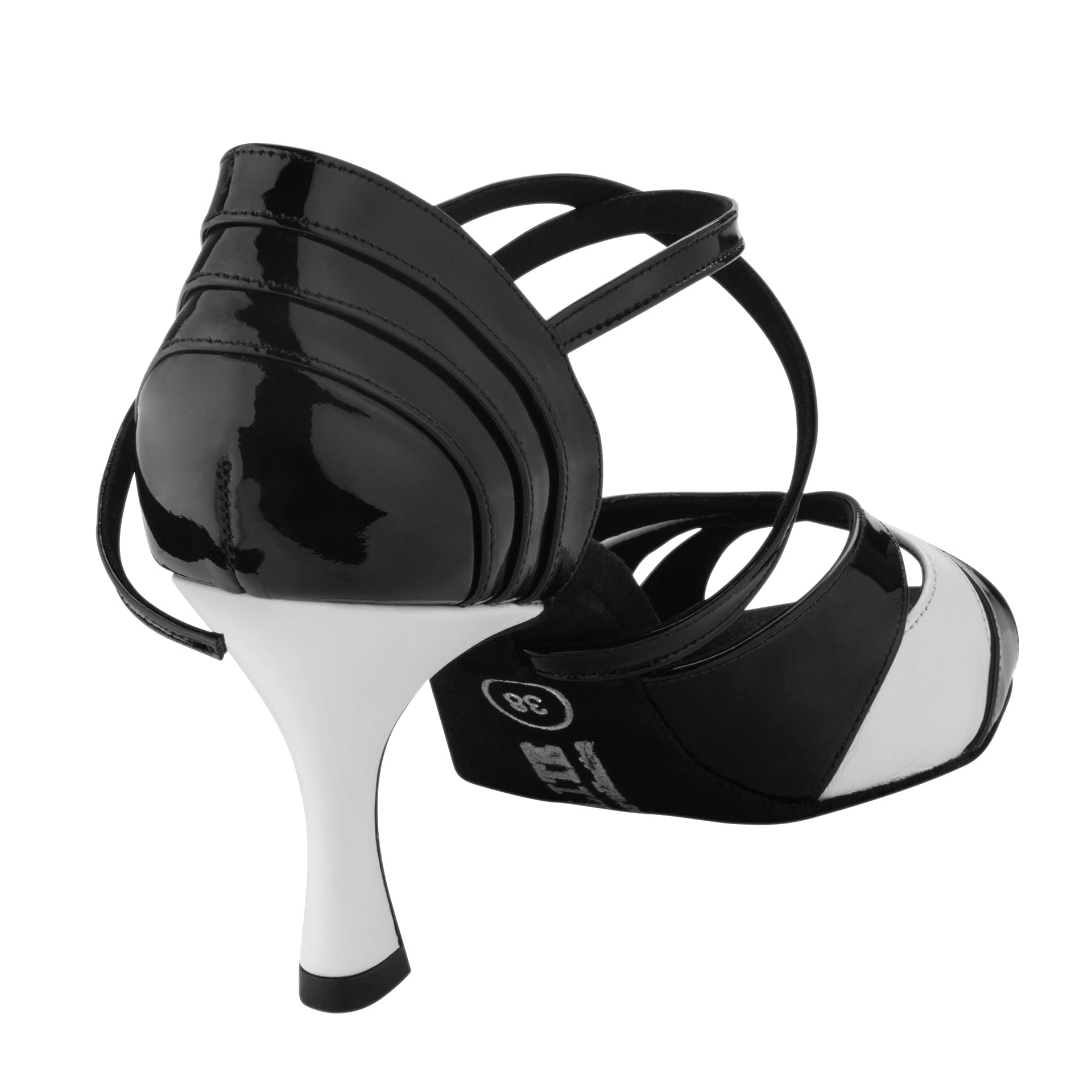 Rummos Donne Scarpe da Ballo Elite Paloma 035/004 - Pelle/Pelle Verniciata Noir/Bianco - Larghezza Normale - 6 cm 60R Flare Tacco - Made in Portugal