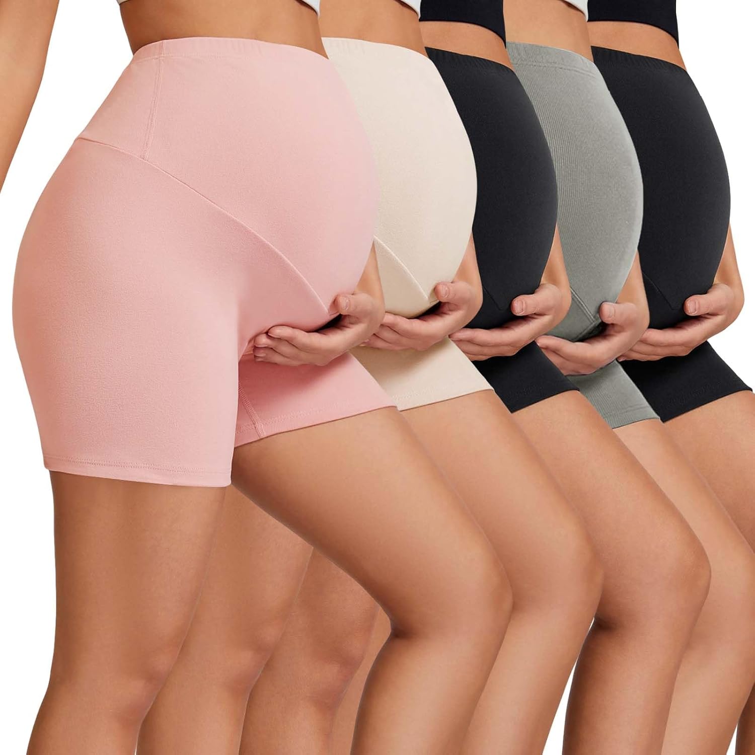 5 Pack Maternity Shorts 5" - Over The Belly Pregnancy Biker Shorts Soft Womens Yoga Workout Athletic Short