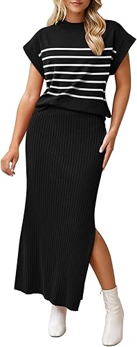 Pink Queen Womens 2 Piece Outfits Sweater Sets Cap Sleeve Elegant Bodycon Slit L