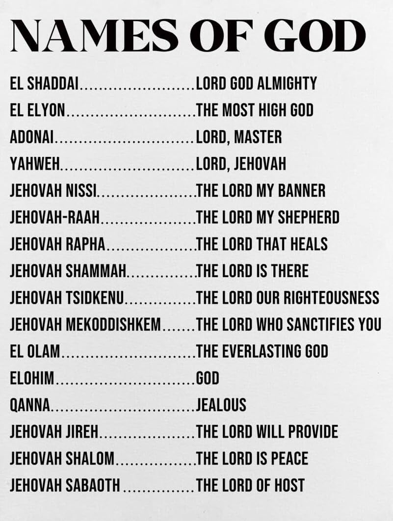 MDBJTCYZN Christian Religious Wall-Art Poster Canvas Bible Scripture Names of God for Home Decor(Framed,16x24inch(40x60cm))