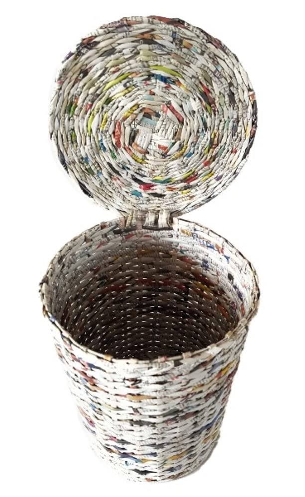 Sonas Creation Paperus, Standard Size 11 Inch Tall, 10 Liter, Color Natural, Waste Basket with Cover, Dustbin with Fixed Lid, Trashcan, Paper Bin, Eco-friendly, Handmade, of Paper Ropes-image-26