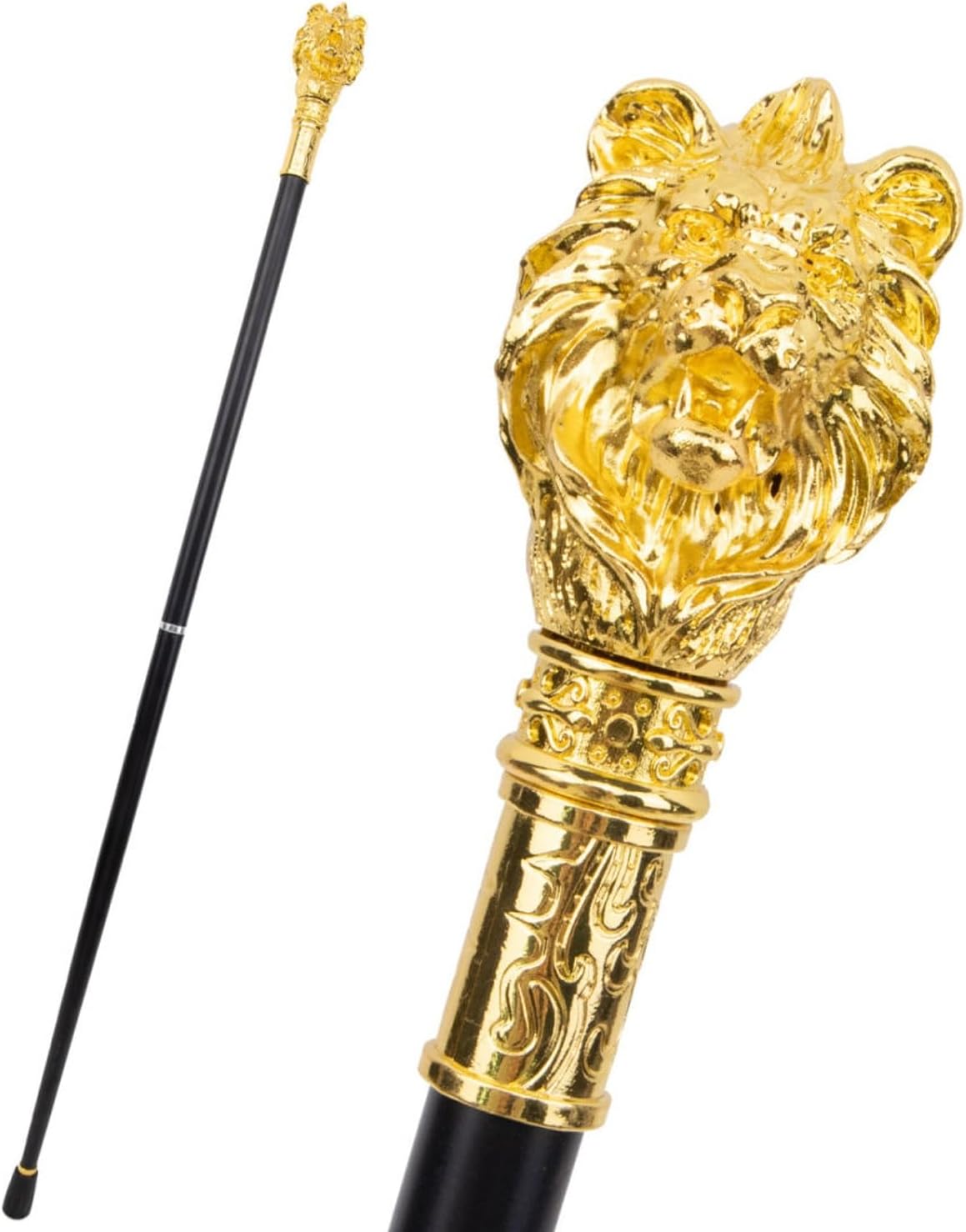 Golden Lion Head Fashion Walking Stick, Removable Two Piece Anti Slip Cane for Seniors Hiking or Party Decoration 37 in