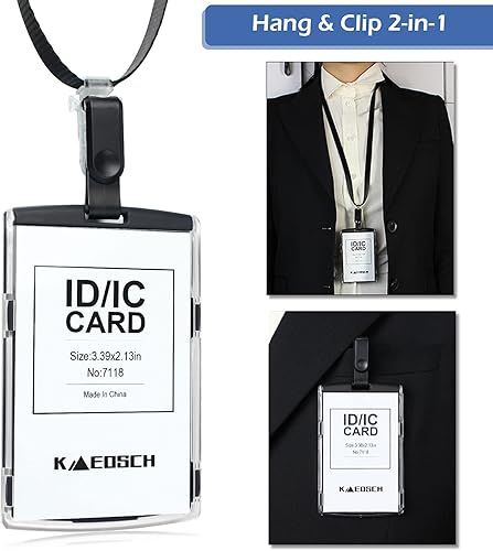 Miniatura 2 de Soporte para insignia con cordón ajustable, soporte para tarjeta de identificación, de plástico duro, resistente, soporte para tarjetas de