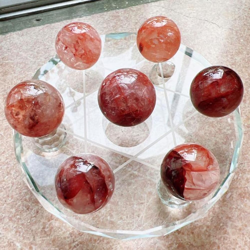 Red Gum Flower Crystal Ball with Wooden Base Quartz Gemstone Sphere for Divination Fengshui Home Office Decor,55~60mm