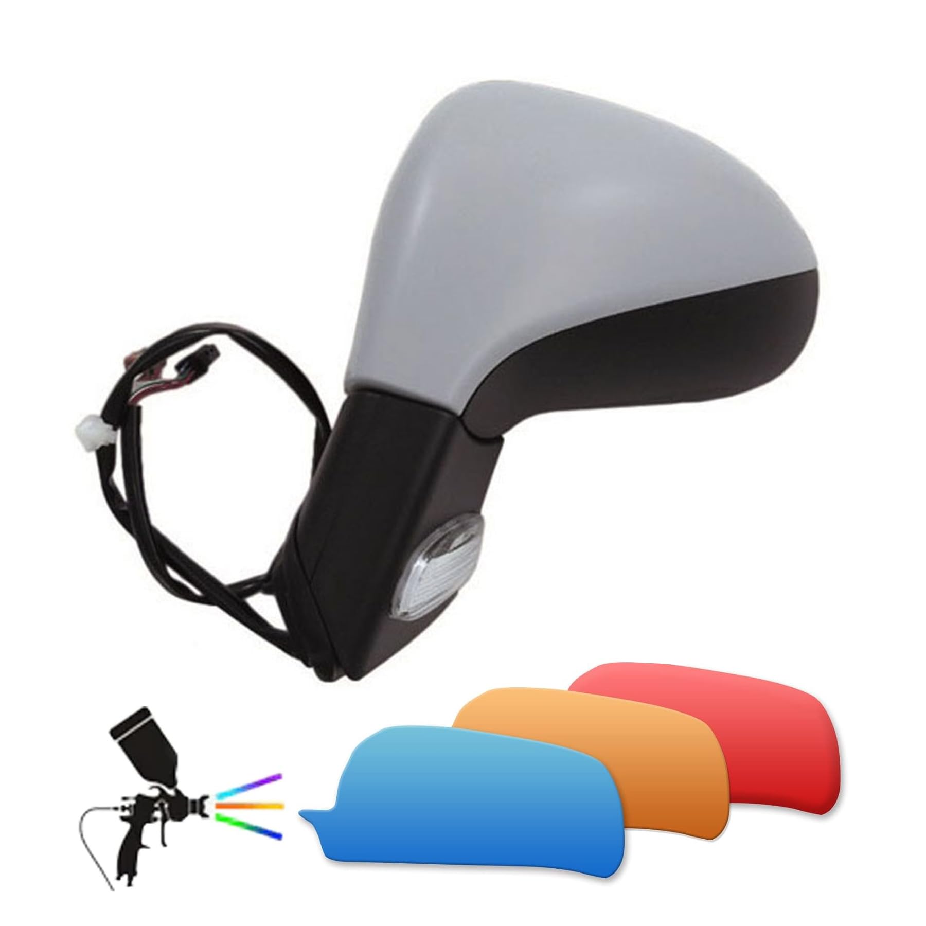 Specchietto Retrovisore Completo Peugeot 207, Sinistra Lato Driver, Elettrico, Riscaldante, Grigio da verniciare, Con Lampeggiante