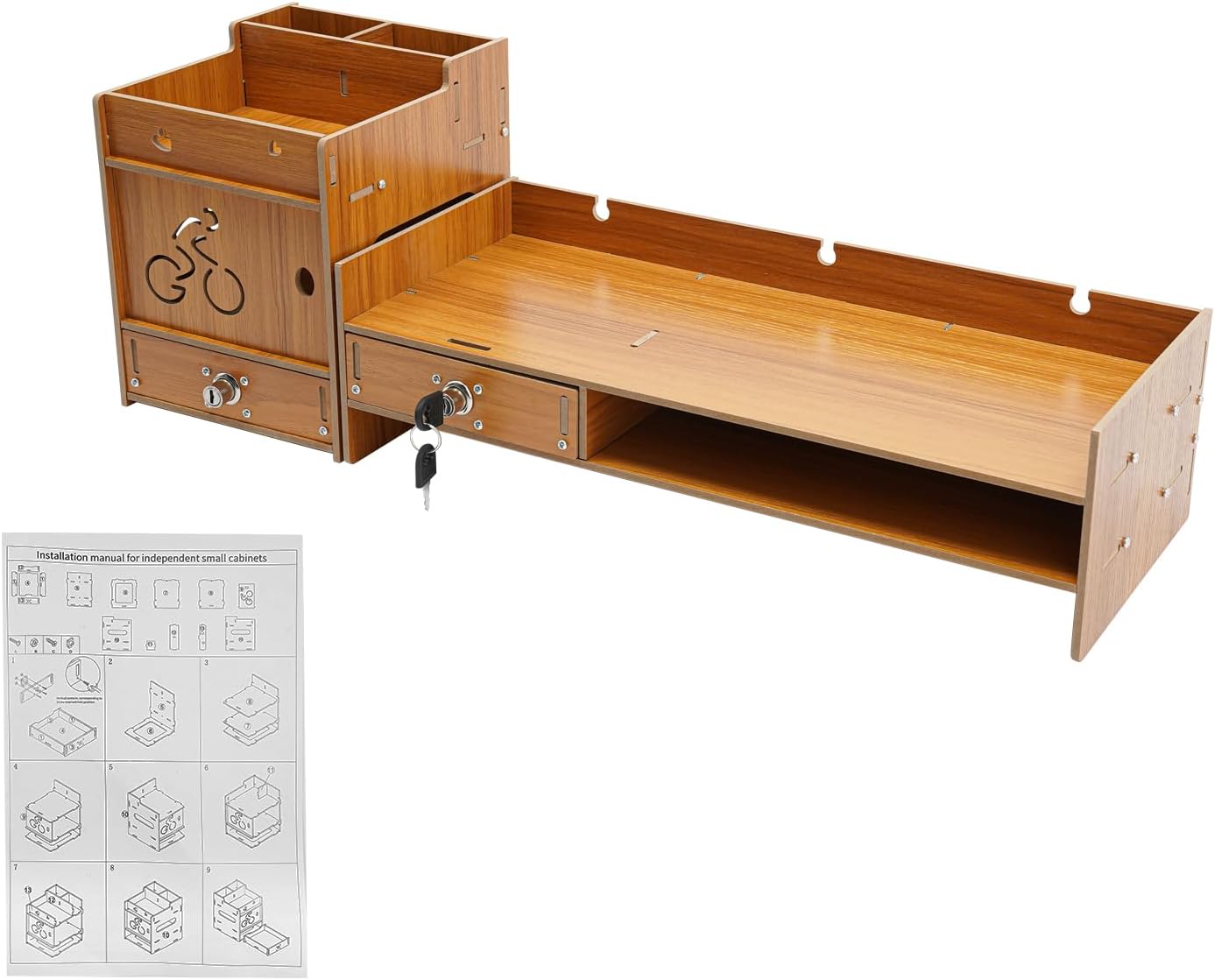 Wood Computer Monitor Stand for Desk Monitor Riser with Drawers & Lock Monitor Stand Organizer Desk Storage Shelf Office Desk Accessories for PC, Laptop, Printer (Wood, 5.31'' H)