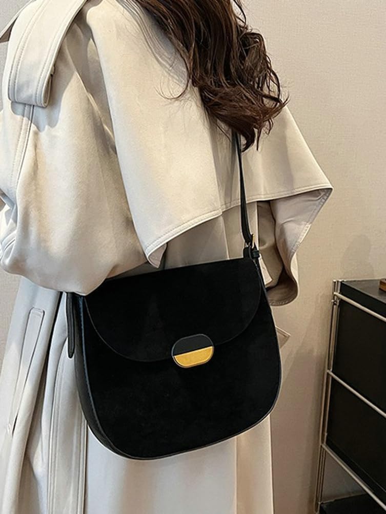 Burgundy Suede Shoulder Bags For Women Brown Suede Small Trendy Wine Crossbody Bag Saddle Suede Satchel Bag - Image 4