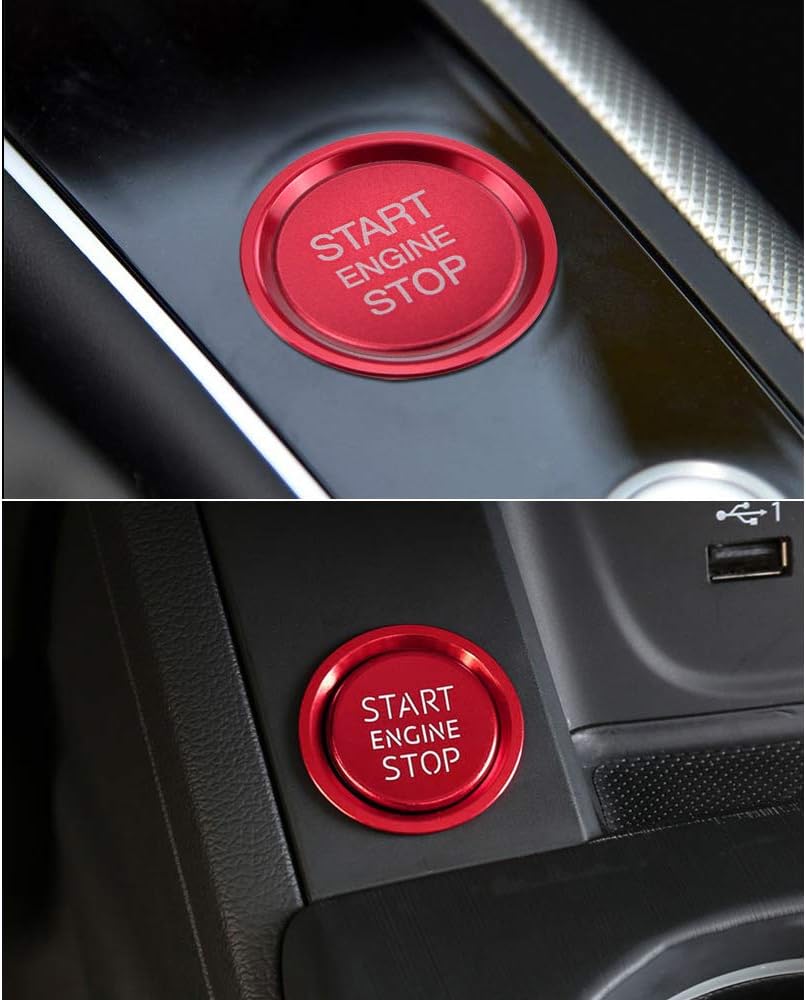 LECART Car Accessories Fit for Audi A4 A5 A6 A7 Q5 Red Car Engine Start Button Cover Stickers Auto Interior Decoration Metal Keyless Ignition Button Decor Trim 2Pcs