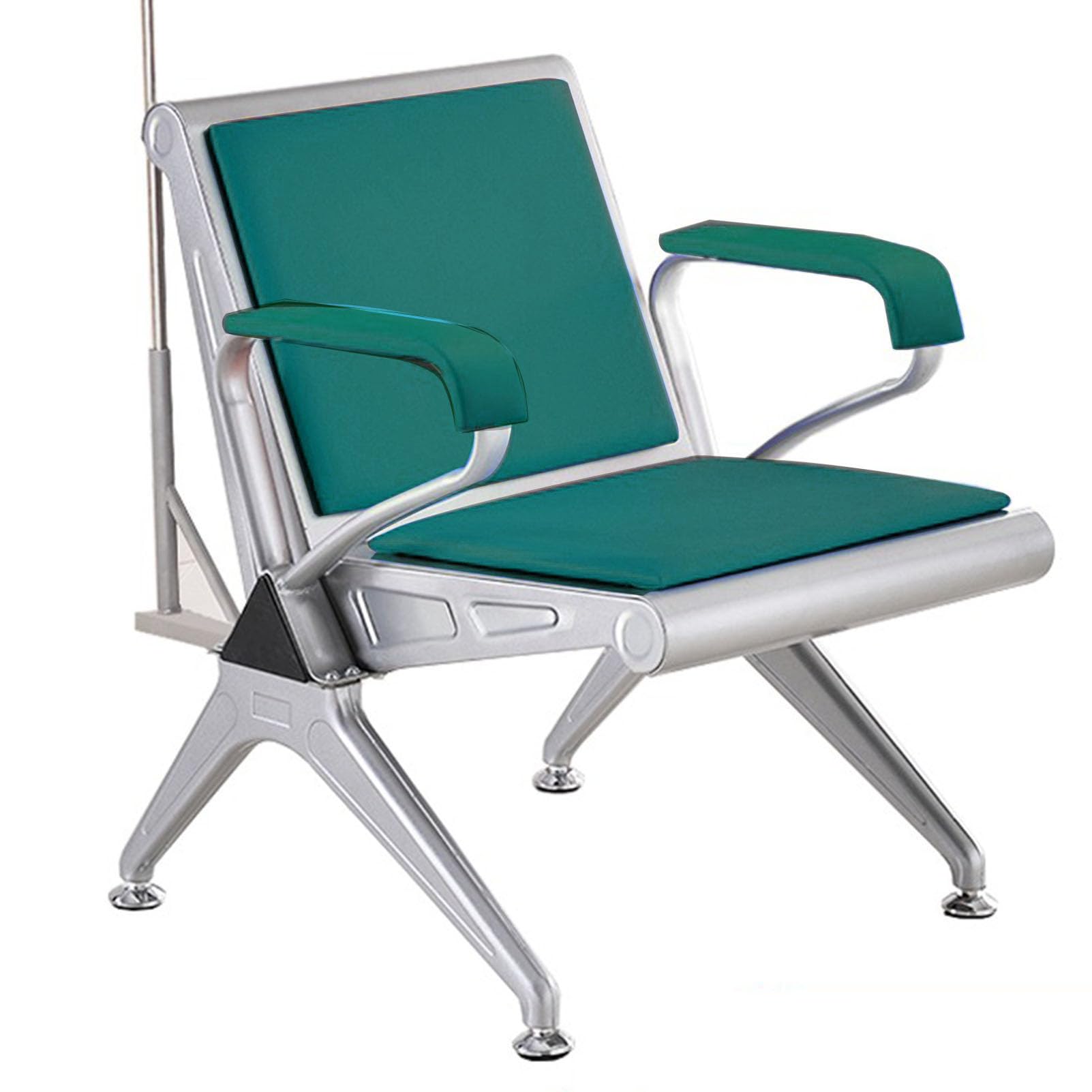 ASerZenith Reception Waiting Room Steel Chair With Armrest And Iv Pole Stand, Phlebotomy Chair Soft Padded Seat Lobby Bench, For Research Laboratories Clinics,Green