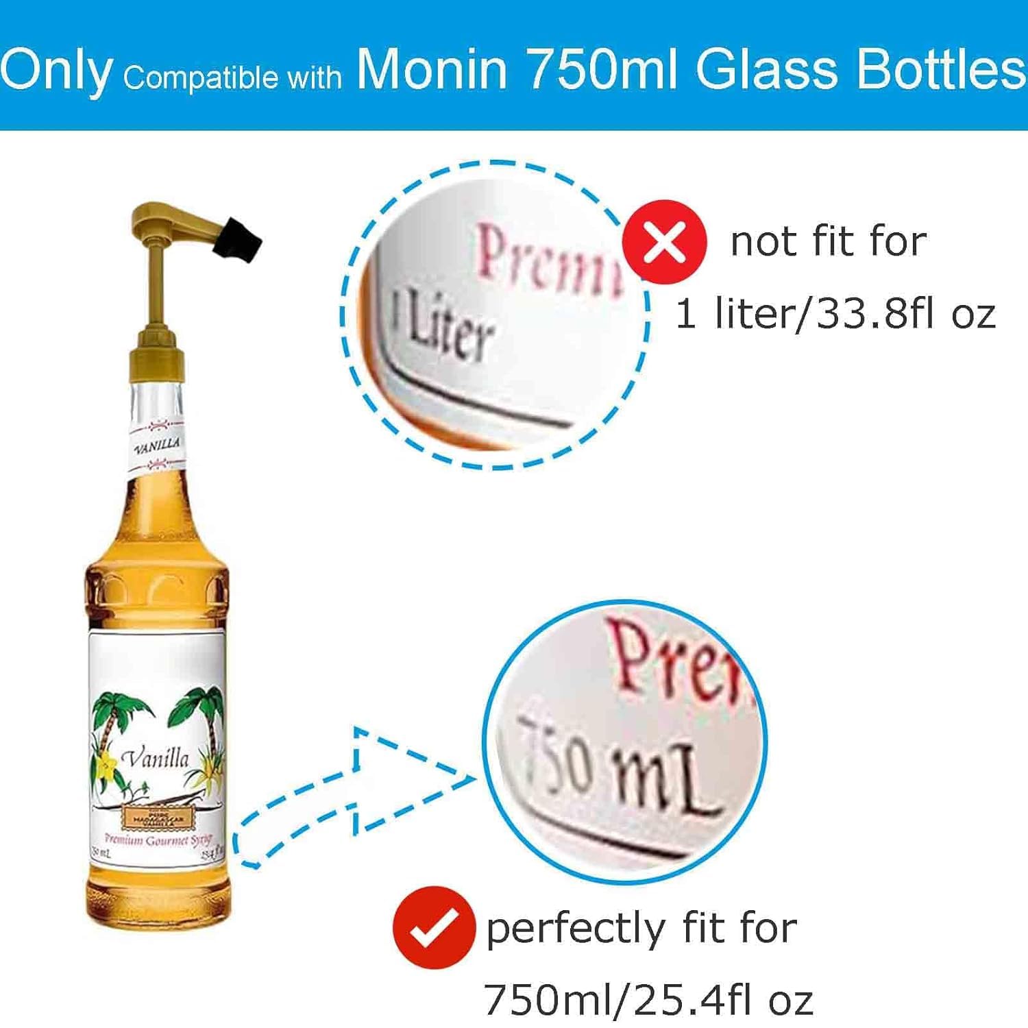 Coffee Syrup Pump for Monin 750ml Glass Bottles Only, 4 Packs