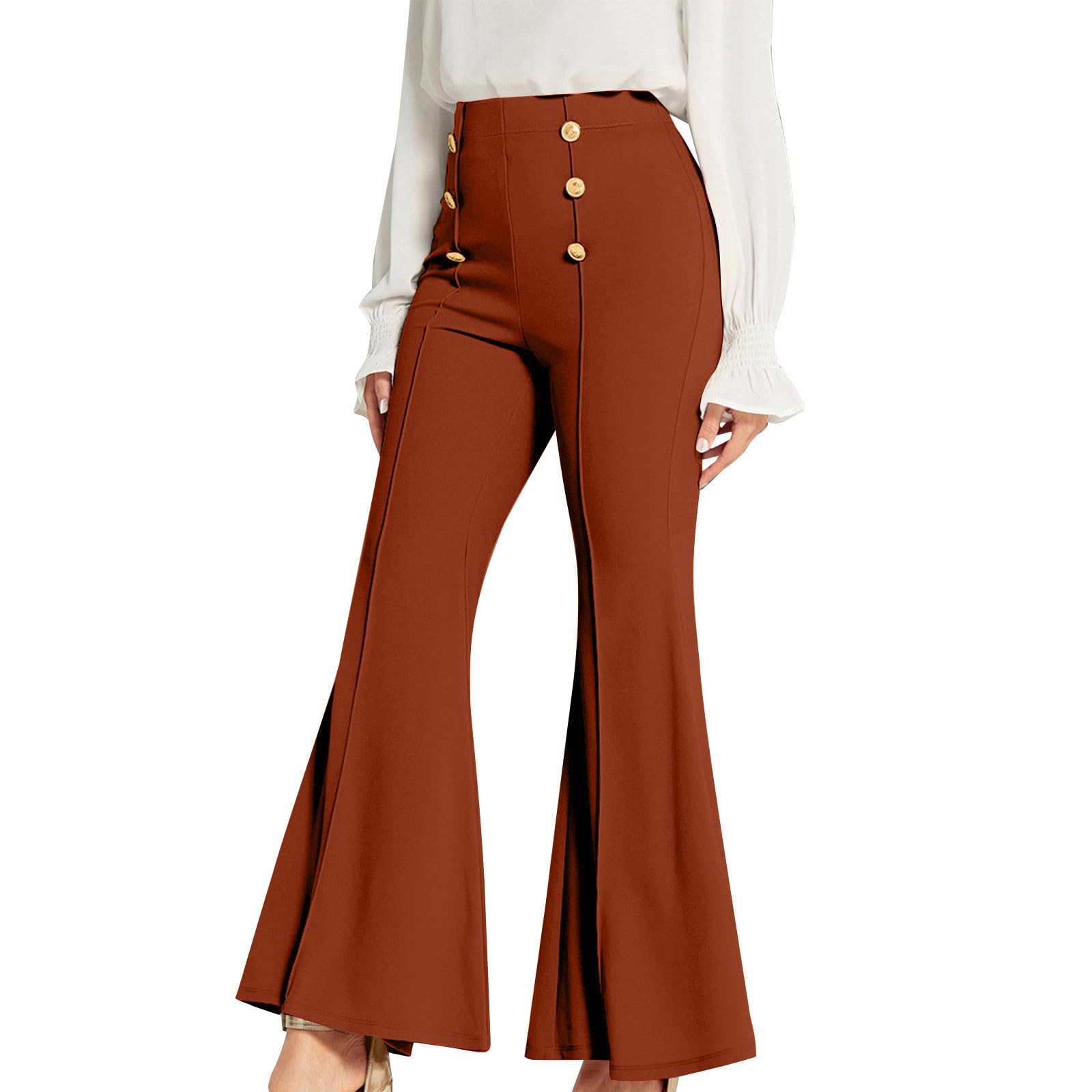 Women's Flare Pants Stretchy High Waisted Wide Leg Long Pants Solid Double Button-Down Casual Loose Trousers 2025