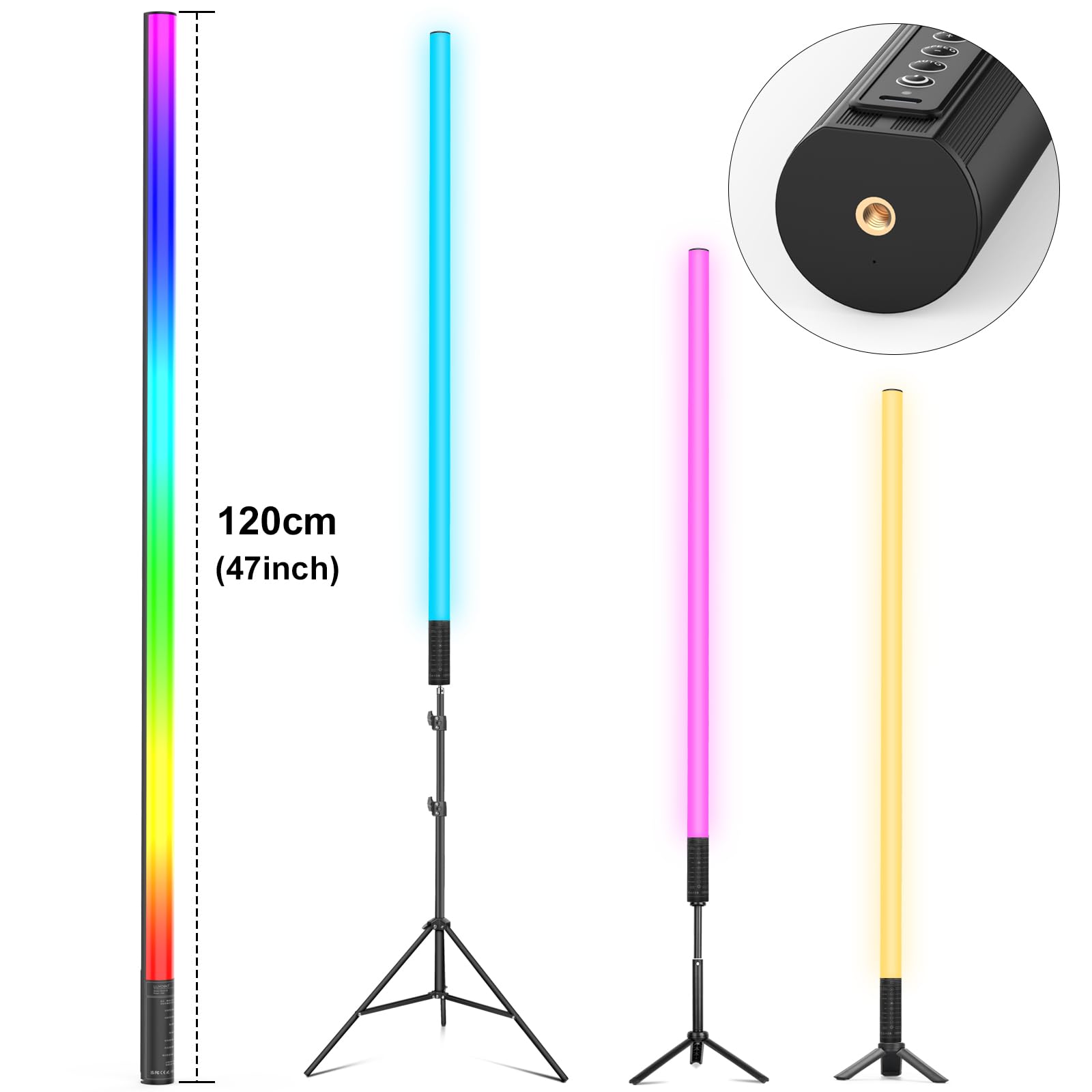 LUXCEO 2 Pack de 2 Barras de luz LED de vídeo Mood1S, con App, Regulable y Memoria, batería integrada de 2500 mAh, lámpara de Fotos RGB de 120 cm para Youtube, TikTok