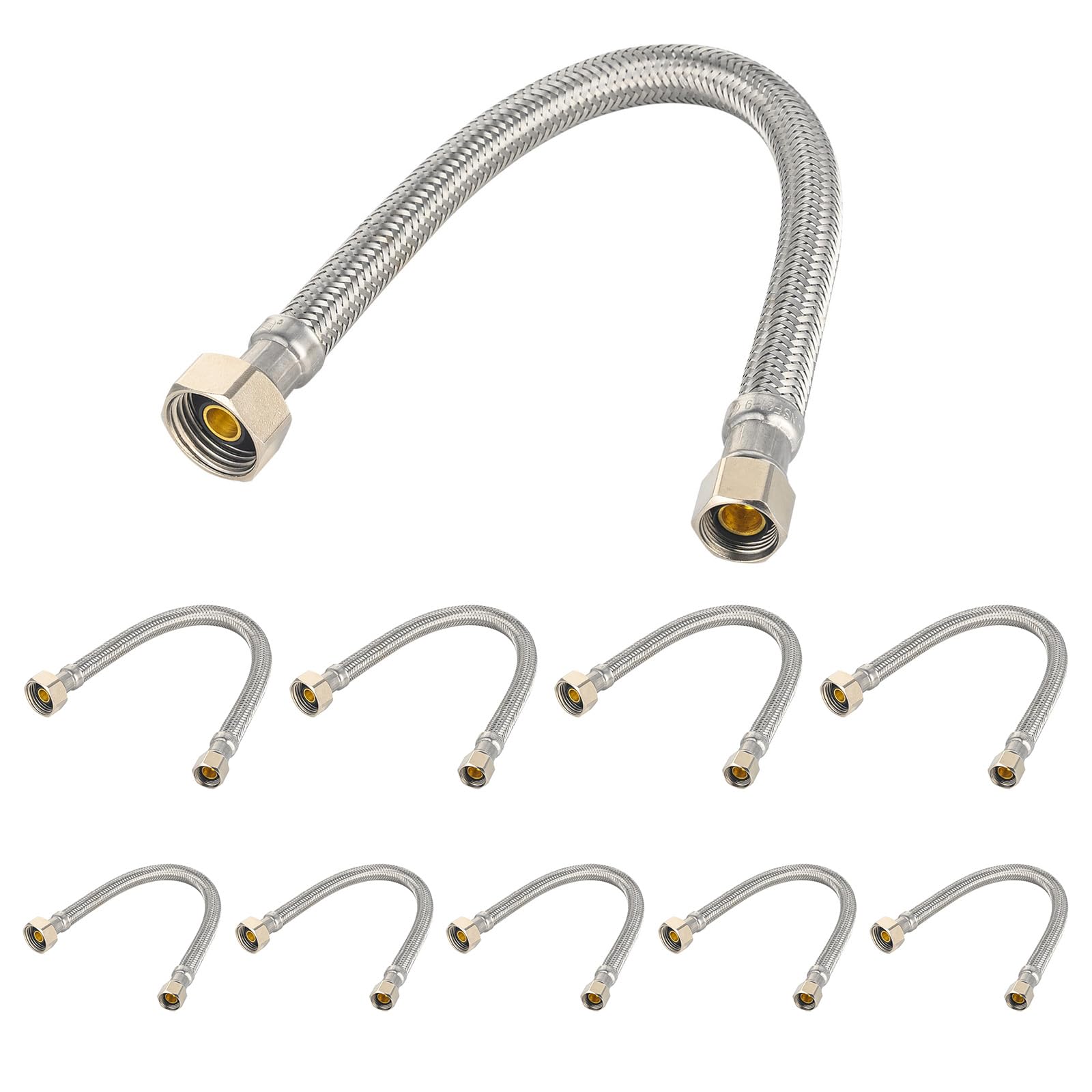 EFIELD - Paquete de 10 líneas de suministro de grifo de 16 pulgadas, manguera de grifo de 1/2 pulgada FIP x 3/8 pulgadas, línea de suministro trenzada de acero inoxidable