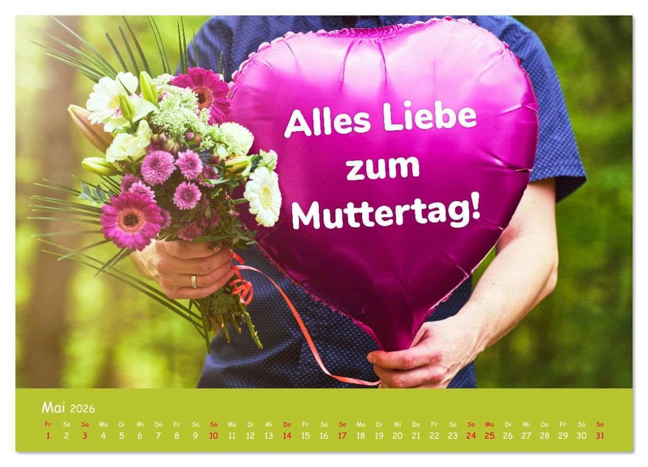 Momente im Jahr, die verbinden - Wunschkalender mit herzlichen Grüßen (hochwertiger Premium Wandkalender 2026 DIN A2 quer), Kunstdruck in Hochglanz: ... Liebe & Glück durchs Jahr (CALVENDO Spass)