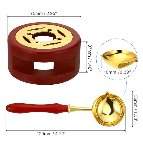Miniatura 2 de PATIKIL Kit de sellado de cera, calentador de sellos de cera con cuchara de fusión, estufa de fusión retro, herramienta de horno largo para sellado