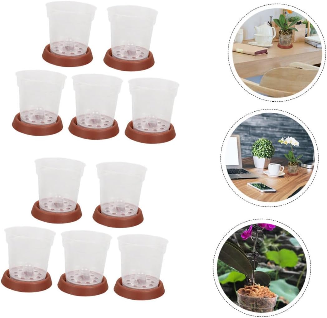 UPKOCH 10pcs Transparent Plant Nursery Pots with Saucers Breathable Containers for Gardening for Indoor and Outdoor Use for Transplanting and Growing Plants